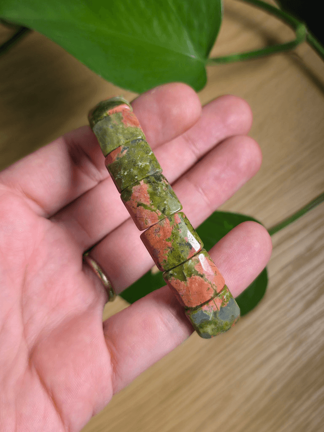 Unakite - Bracelet avec perles plates facettées